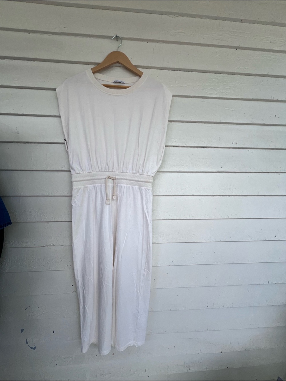 Zara Cream Midi Dress with Drawstring Waist